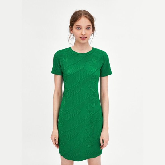 Zara - Jacquard Shift Short Sleeve Dress - Picture 2 of 8